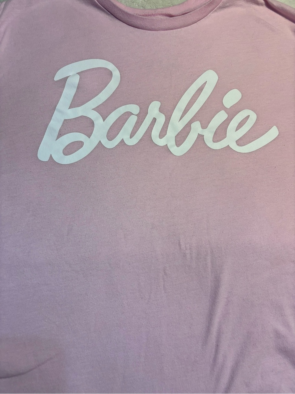 Barbie Tee XL Light Pink with White Barbie Script Logo Mattel Cotton Polyester - Picture 8 of 11